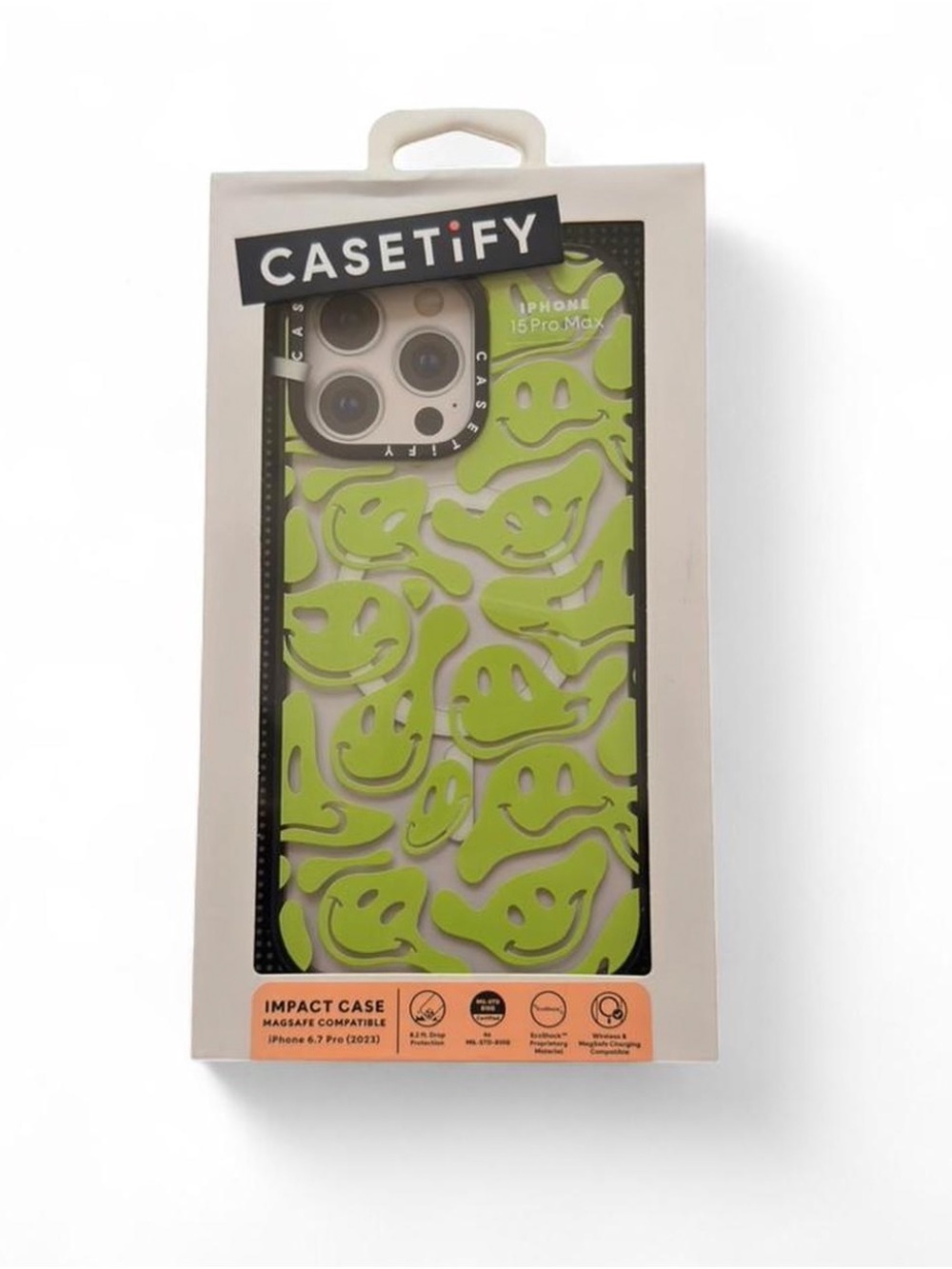 Casetify Lime Green Smiley Impact Case for iPhone 15 Pro Max